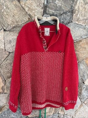 Red Textured Cowl Sweater with Contrast Trim - Women